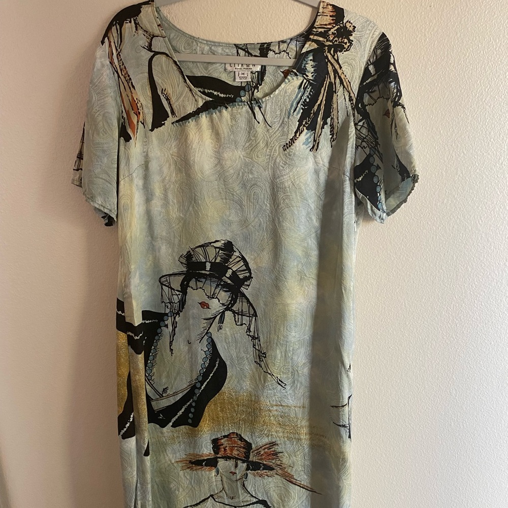 Citron for Santa Monica 100% Silk Short Sleeve Maxi Dress Medium